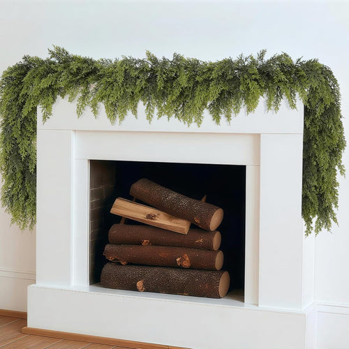2 Pcs 9FT Christmas Garland, Christmas Decorations, Real Touch Cedar Garland, Artificial Cypress Garlands for Mantle Fireplace Door Table Wall Upstairs Indoor Outdoor Holiday Xmas Decor