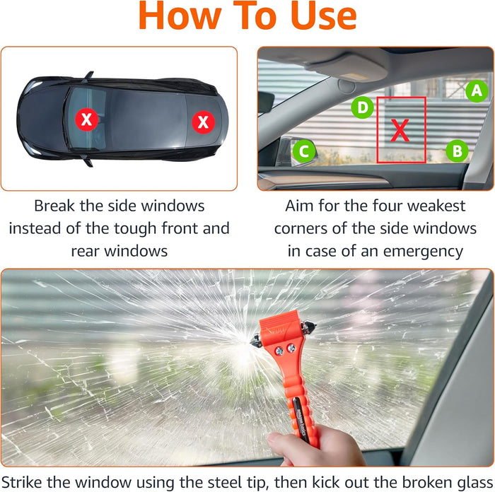 Amazon Basics Emergency Seat Belt Cutter and Window Hammer Tool, Car Accessories, 2 Pack, SW-835