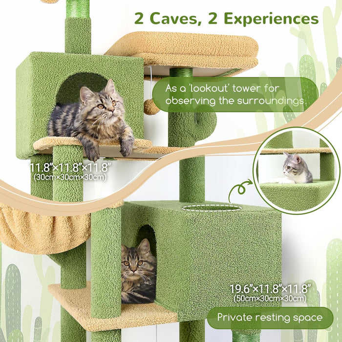 Globlazer Cactus Cat Tree Tower 76-Inch Extra Tall Multi-Level Cat Furniture with Cozy Condos,Interactive Toys and Perches for Large Cats, Perfect for Climbing, Scratching, and Play, F76, Green