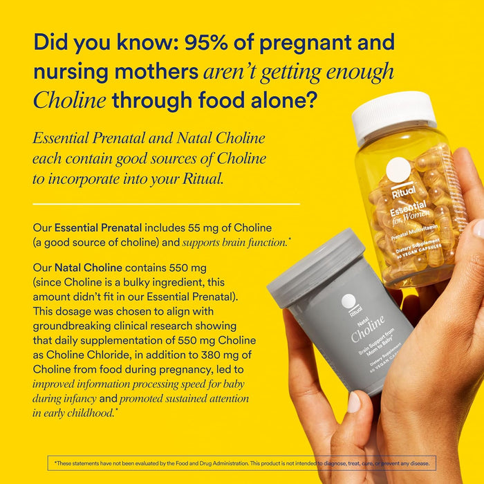 Ritual Essential for Women Prenatal Multivitamin: Folate & Choline for Neural Tube Support, Omega-3 DHA for Fetal Brain Development, Iron, Calcium-Helper D3 & K2, Non-GMO, Vegan, Citrus, 30 Days
