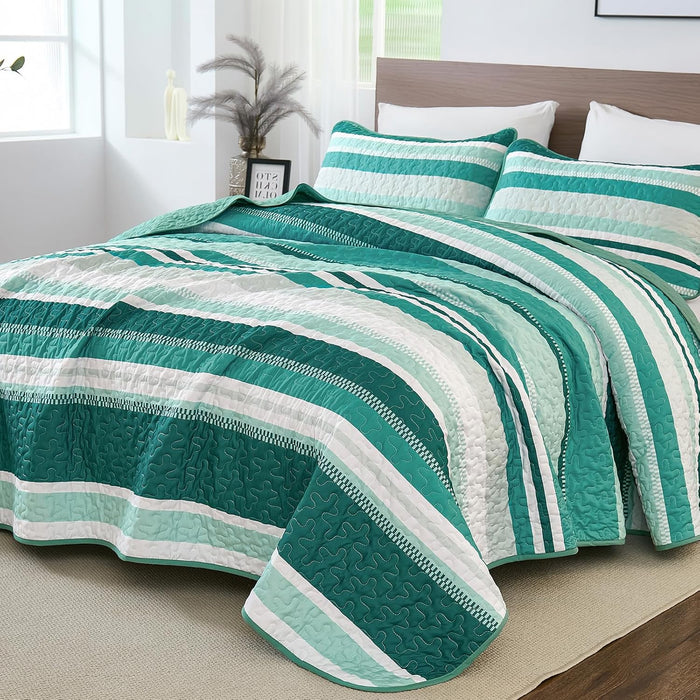 WONGS BEDDING Orange Queen Quilt, Striped Quilts Bedspread Set with Shams, Halloween Fall Coverlet Bedding Set for Bed 96"×90"