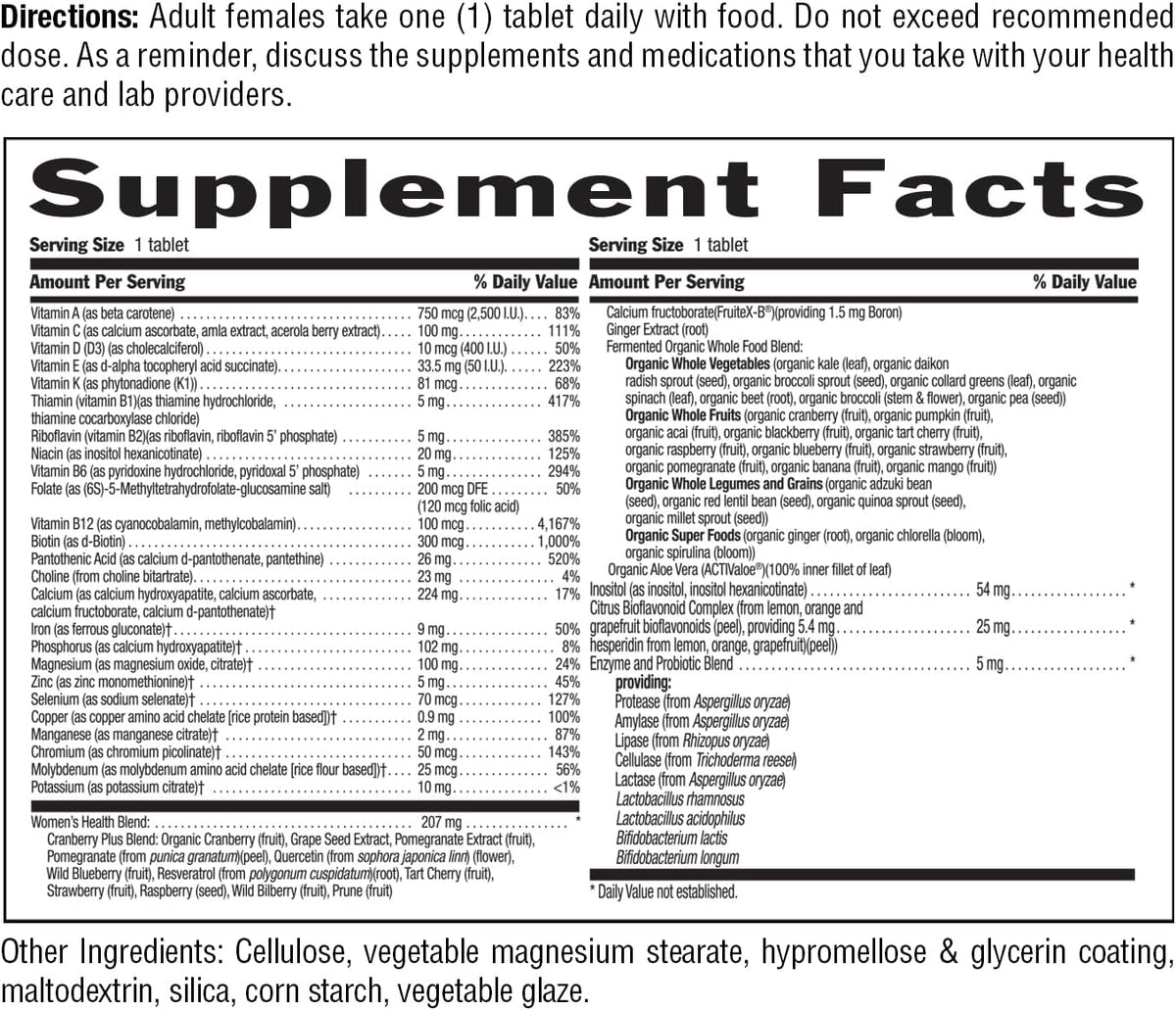 Country Life Women’s Core 1 Daily Multivitamin with Iron, Cranberry, Probiotics, and Digestive Enzymes-Certified Gluten-Free Formula for Energy, Immune Support and Complete Digestive Health,60 Tablets