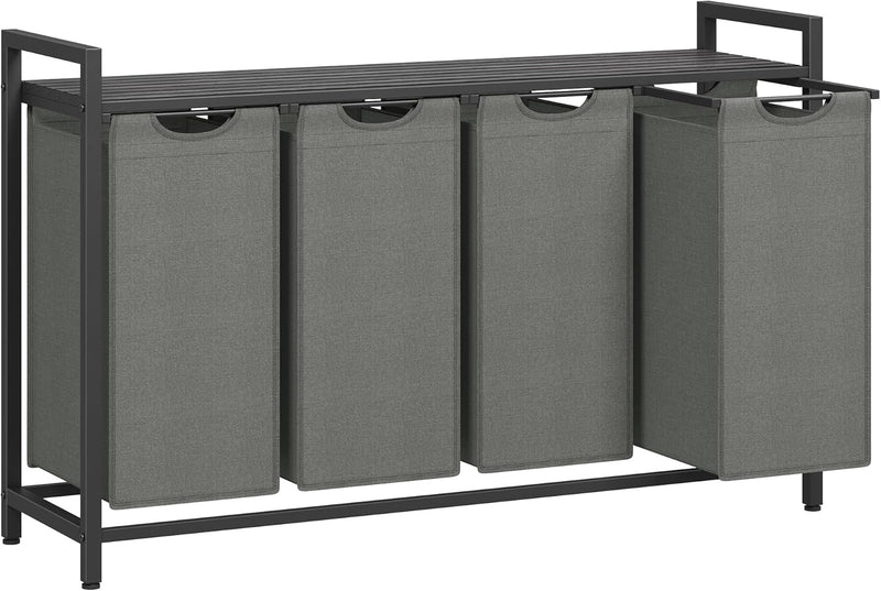 VASAGLE Laundry Hamper, Laundry Basket, Laundry Sorter with 3 Pull-Out and Removable Bags, Shelf, Metal Frame, 3 x 10.6 Gallons (40 L), 36.4 x 13 x 28.4 Inches, Ink Black and Rustic Brown UBLH301B01