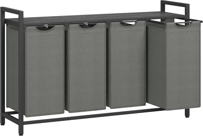 VASAGLE Laundry Hamper, Laundry Basket, Laundry Sorter with 3 Pull-Out and Removable Bags, Shelf, Metal Frame, 3 x 10.6 Gallons (40 L), 36.4 x 13 x 28.4 Inches, Ink Black and Rustic Brown UBLH301B01