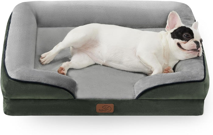 Bedsure Orthopedic Dog Bed Medium Size Dogs - Washable Small Medium Dog Cat Bed Waterproof, Comfort Cats Couch Sofa with Washable Removable Cover, Pets Bed with Nonskid Bottom, Grey, 28"