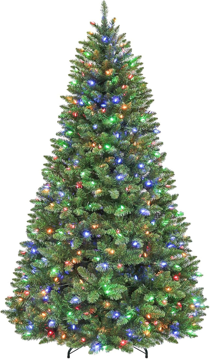 Hykolity 7.5 ft Prelit Christmas Tree, Artificial Christmas Tree with 450 Warm White Lights, 1450 Branch Tips, Metal Stand and Hinged Branches