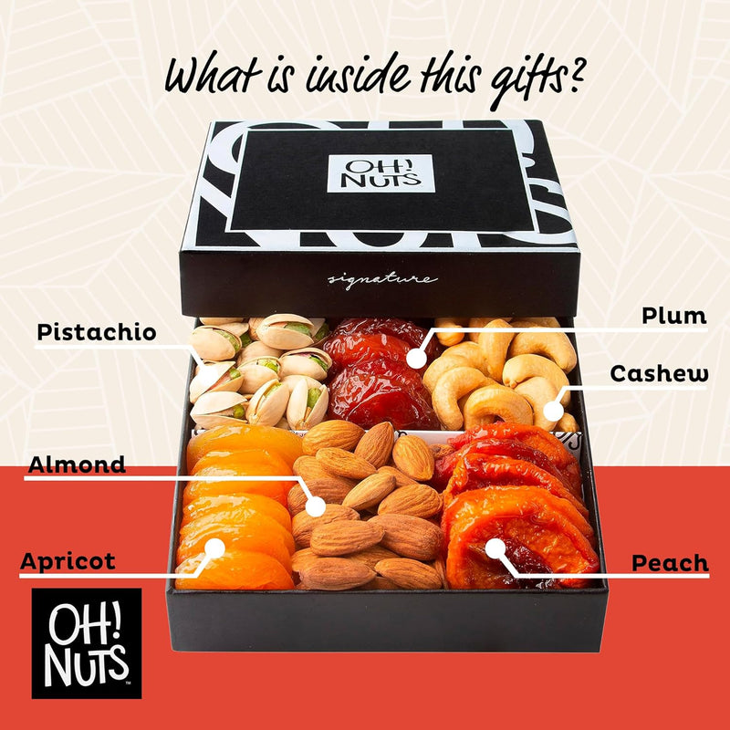 Oh! Nuts Dried Fruits and Nuts Gift Basket - Premium, Healthy Assortment of Nuts & Dried Fruits, Grown and Traditionally Crafted in the USA, Sealed Fresh in Individual Packs (Black box)