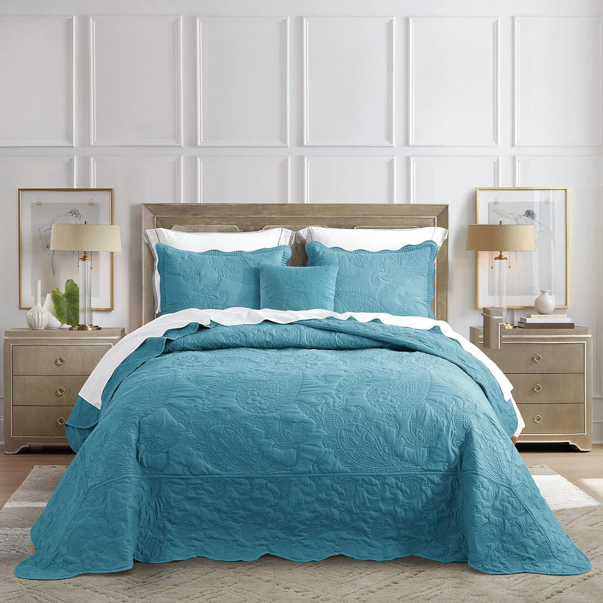 HZ & HY Oversized King Bedspread 128x120 Extra Wide, Quilted Coverlet Bedding Set, Lightweight Thin Comforter, Reversible, 5 Piece, 100% Microfiber, Mocha