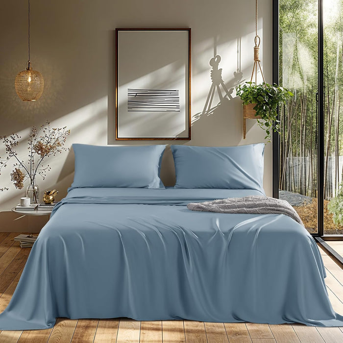 LBRO2M Cooling Bed Sheet 100% Viscose Derived from Bamboo Sheet Set 4 Piece Queen Size,Fit Up to 16" Deep Mattress, 1800 TC Sheet Super Soft Silky Smooth,Breathable Cool Bedding (Queen Dark Gray)