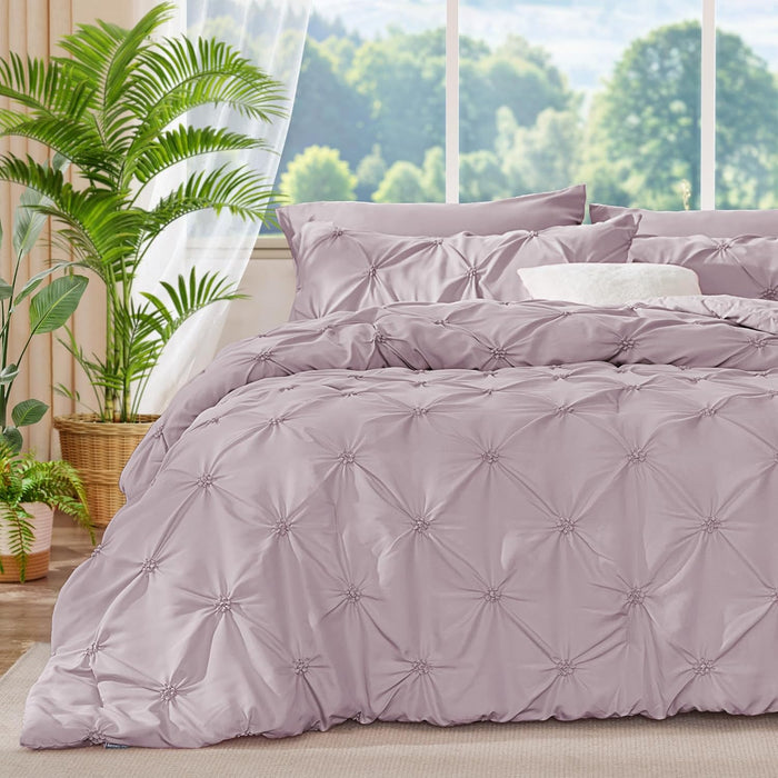 BEDELITE Pink Twin Comforter Set - 2 Peices Boho Pintuck Bedding Comforter Sets, Lightweight Soft & Warm Twin Bedding Sets with 1 Pillowcase for All Season
