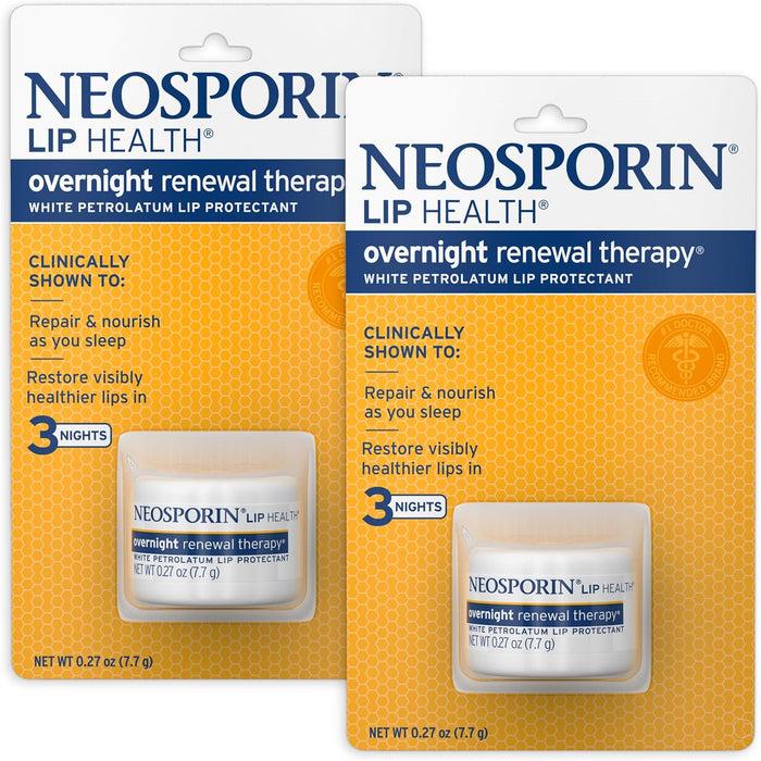 Neosporin Lip Health Overnight Renewal Therapy White Petrolatum Lip Protectant, Nourish and Repair Dry, Chapped Lips, Restore Visibly Healthier Lips in Three Nights, 0.27 oz, 2 Pack