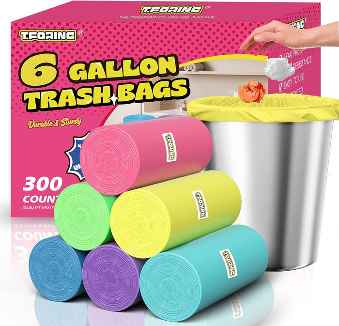 300 Count 4 Gallon Small Trash Bags - 15 Liter Colored Garbage Bags Unscented Wastebasket Liners Heavy Duty & Leakproof Plastic Can Liners for Bathroom Office Bedroom Toilet Car