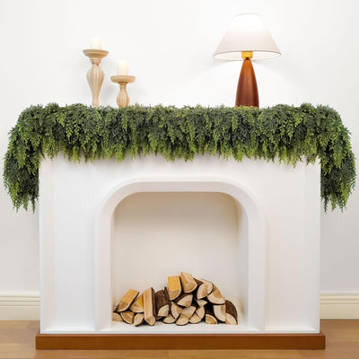 6ft Christmas Garland with Lights, Cedar Garland, Thick Realistic Green Cedar Pine Garland for Mantle, Stairs Railing, Indoor Outdoor New Year Decoration with Smart Timer