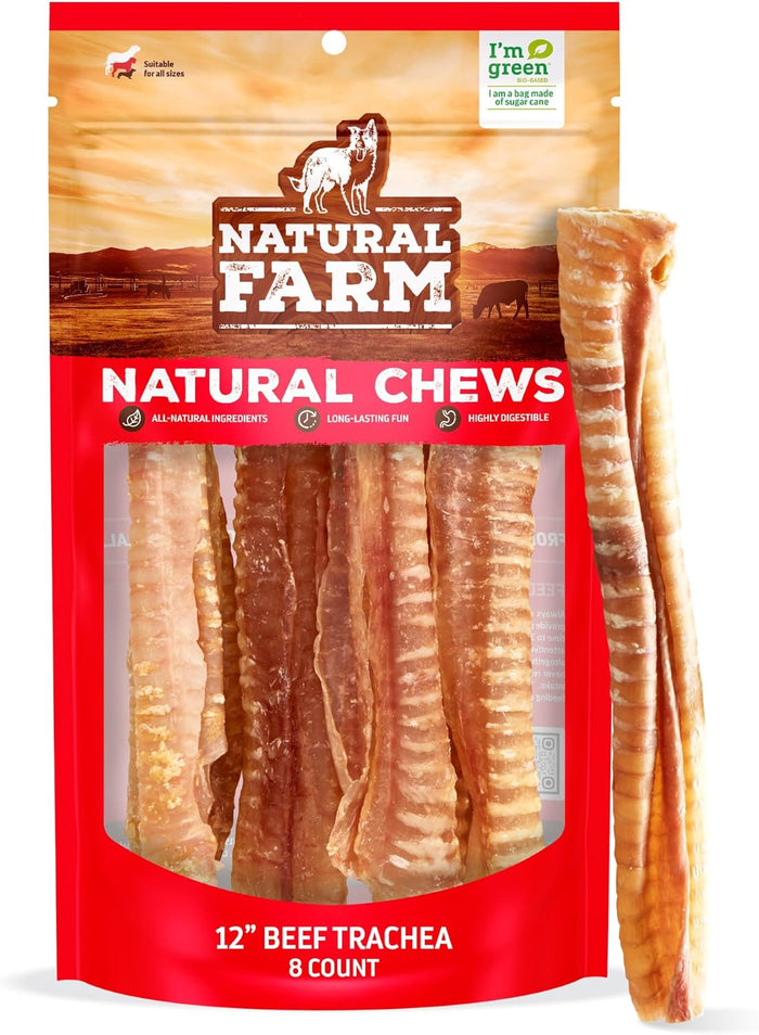 Natural Farm Beef Trachea for Dogs (6 Inch, 6 Pack)- 100% Beef,Odor Free Trachea Dog Chews- Glucosamine & Chondroitin for Joint & Hip Mobility, Bone Strength- Low-Fat Crunchy & Crispy- for All Dogs