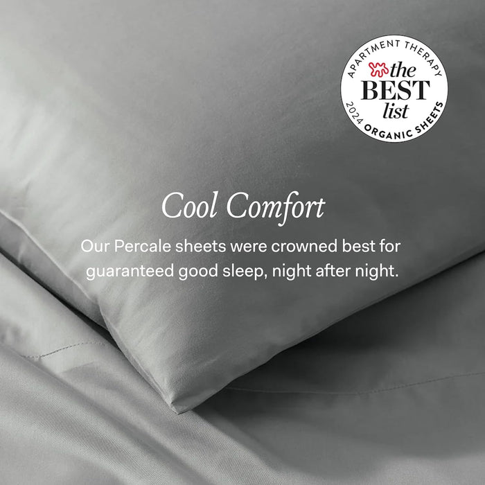 BOLL & BRANCH Percale Hemmed Sheet Set - Cooling Breathable Bed Sheets for Hot Sleepers - King + Standard, Pewter - Luxury 100% Organic Cotton - 1 Flat, 1 Fitted, 2 Standard Size Pillowcases