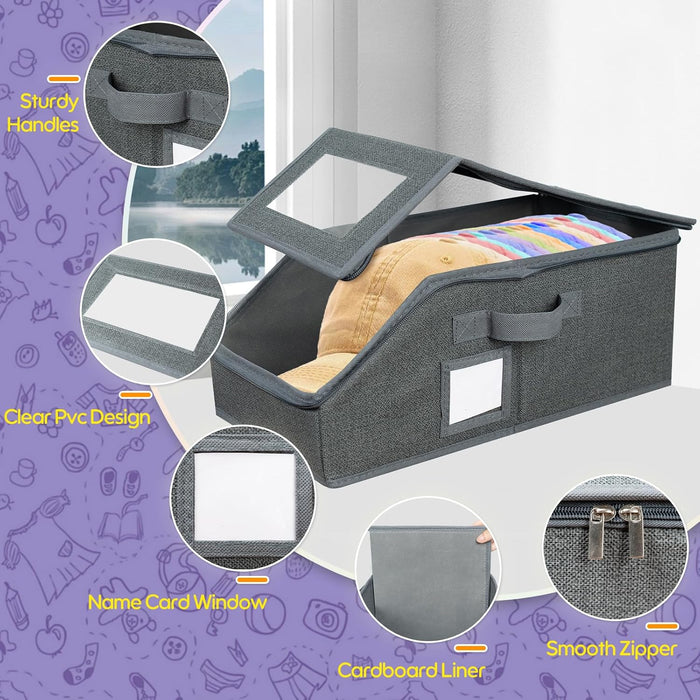 Hat Organizer for Baseball Caps 2P,Hat Storage Box for Closet Wardrobe,Stackable Cap Holder Case with Clear Lid,Men Women Household Essentials