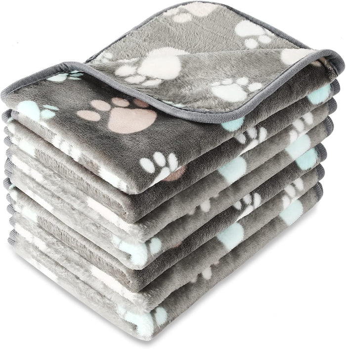 Tatuo 4 Pcs Dog Blanket for Pet Puppy Teething Toys Paw Print Fleece Blanket for Pet Cat Soft Warm Sleep Mat Guinea Pig Cage Mat(Small(24 x 16 Inch),White, Coffee, Pink, Purple)