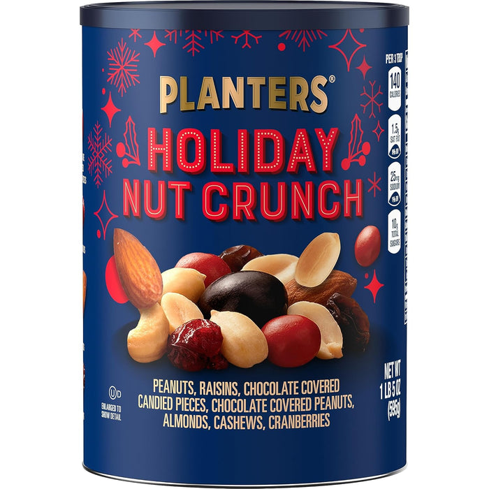 PLANTERS Holiday Brittle Nut Medley Trail Mix Snack with Honey Peanuts, Yogurt Raisins, Peanut Brittle, Pretzels & Cashews, Holiday Snack, Party Nut Mix, 1 lb. Canister