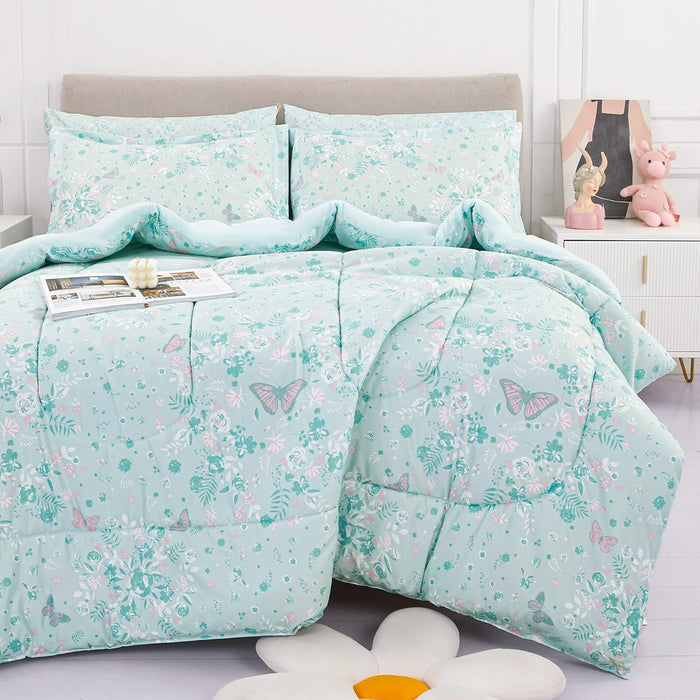 Viviland 5 Pieces Twin Pink Unicorn Comforter Set for Girls - Kids Brushed Microfiber Twin Bedding Set - Machine Washable Bed in A Bag with Soft Comforters, Sheet Set, Shams - Unicorn Love Heart