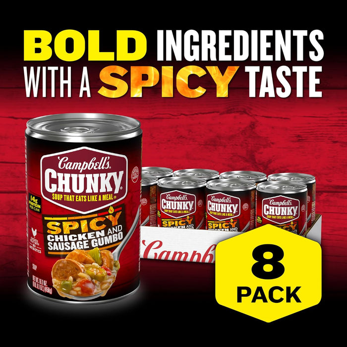 Campbell's Chunky Soup, Spicy Chicken and Sausage Gumbo, 16.1 oz Can (Case of 8)