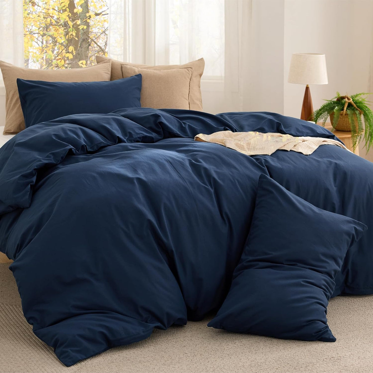 Bedsure Comforter Set Queen Size Grayish Olive Green - Cotton Fabric with Microfiber Inner Fill, Queen Comforter Set for All Seasons, 3 Pieces, 1 Comforter (90"x90") and 2 Pillow Cases (20"x26")