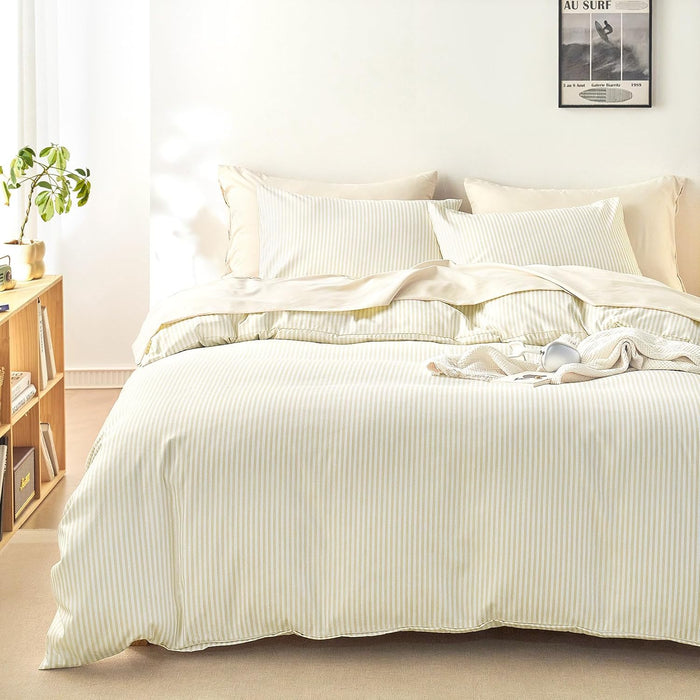 Wake In Cloud - Striped Comforter Set, Ticking Stripe Vertical Pinstripe Neutral Farmhouse Pattern Printed, Soft Lightweight Bedding, 3 Pieces, Blue White, Full Size