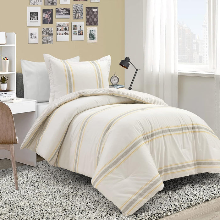 Lush Decor Farmhouse Stripe Reversible Cotton Comforter Set, 3 Piece Set, King, Red - Cozy F𝚊rmhouse Bedding Set - Rustic Decor - Striped Comforter - Modern Farmho𝚞se Bedroom Decor