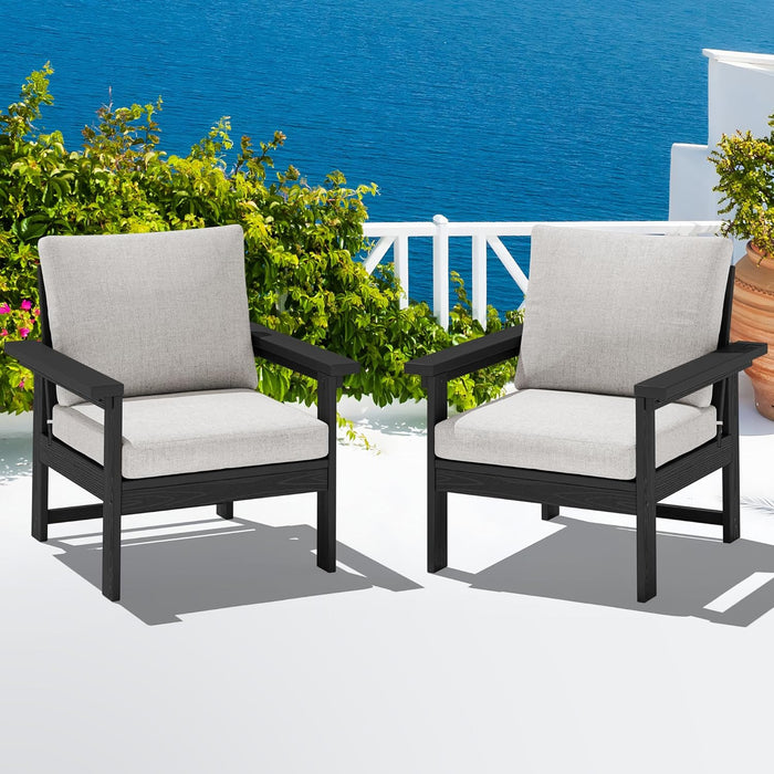SERWALL HDPE Patio Furniture Set, 7-Piece Outdoor Sectional Sofa Set, All Weather Outdoor Couch Set for Deck, Lawn, Black Frame with Khaki Cushion