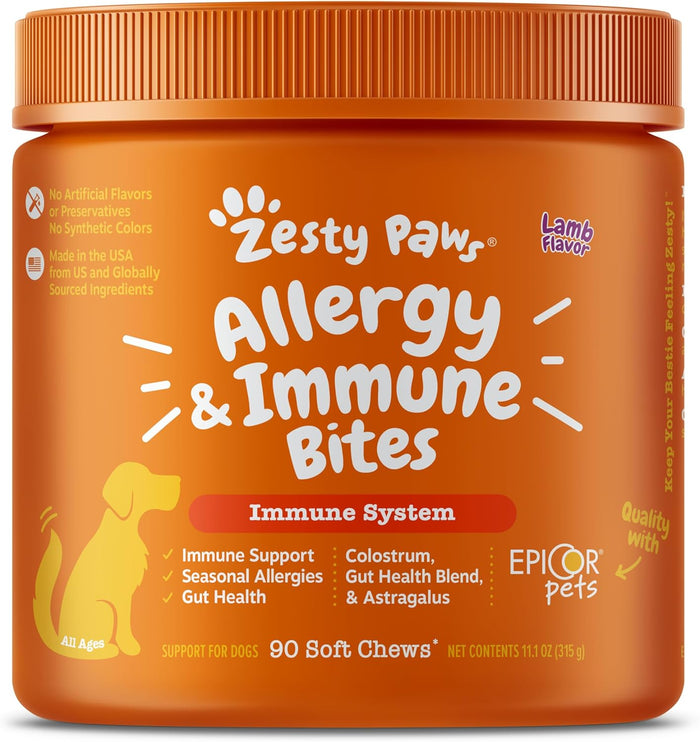 Zesty Paws Dog Allergy Relief- Dog Itching Skin Relief- Dog Probiotics for Itchy Skin and Itchy Ears- Dog Allergy Paw Relief- Dog Allergy Chews- Dog Itch Relief - Dog Skin Allergy Relief - PB - 90ct