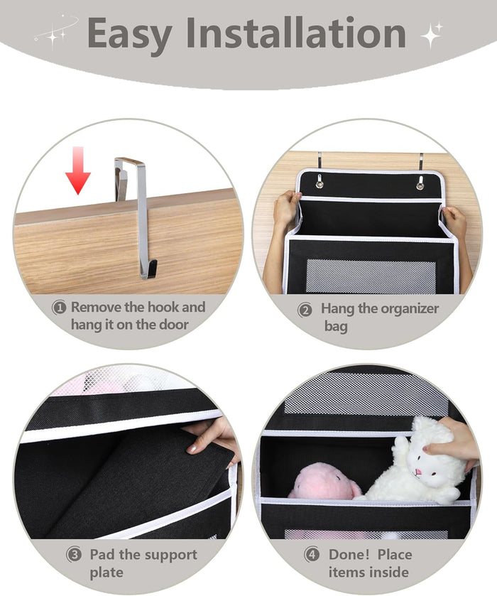 Over Door Hanging Storage Organizer, 5 Large Pockets, 10 Mesh Pockets,Black, 44 lbs Capacity (Black)