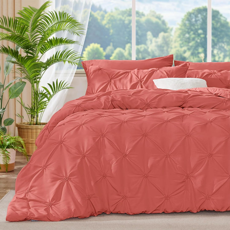 BEDELITE Pink Twin Comforter Set - 2 Peices Boho Pintuck Bedding Comforter Sets, Lightweight Soft & Warm Twin Bedding Sets with 1 Pillowcase for All Season