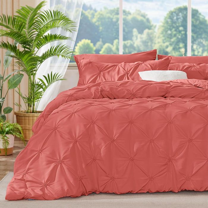 BEDELITE Pink Twin Comforter Set - 2 Peices Boho Pintuck Bedding Comforter Sets, Lightweight Soft & Warm Twin Bedding Sets with 1 Pillowcase for All Season