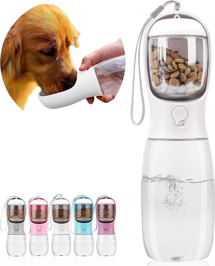 Dog Water Bottle,Portable Pet Water Bottle with Food Container,Outdoor Portable Water Dispenser for Cat,Puppy,Pets for Walking,Hiking,Travel,Puppy Essentials,Dog Stuff(10oz)