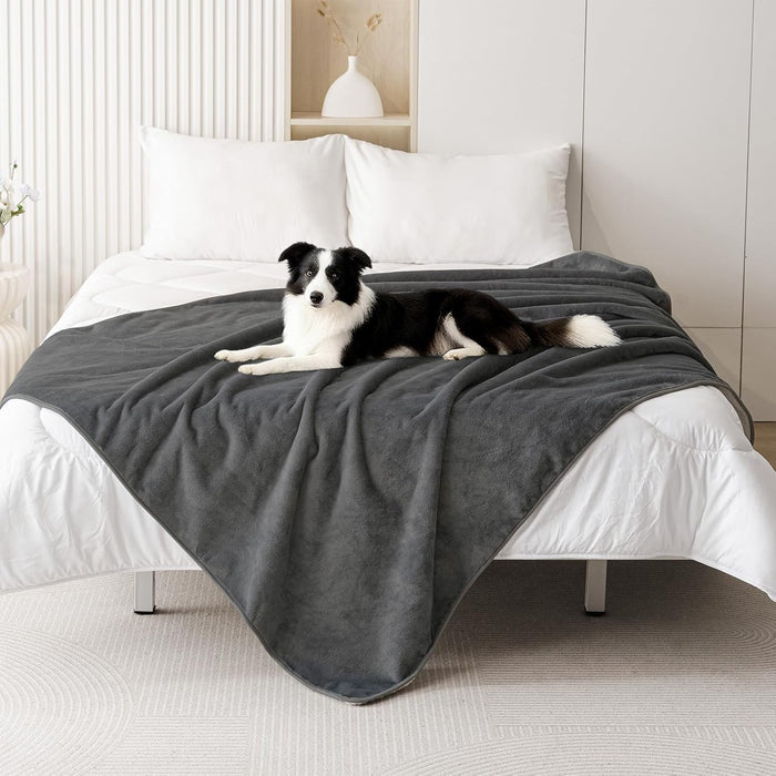 Smiry Waterproof Dog Bed Blanket, Leakproof Pet Throw Blanket for Bed Couch Sofa, Reversible Sherpa Fleece Furniture Protector Cover for Small Medium Large Dogs Cats (Grey, 50x60 inches)