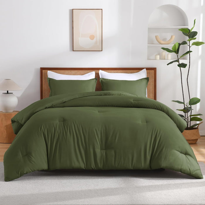 Andency Dark Emerald Green Queen Size Comforter Set, 3 Pieces Forest Hunter Green Boho Solid Bedding Sets, Soft Cozy Lightweight Down Alternative All Season Bed Set