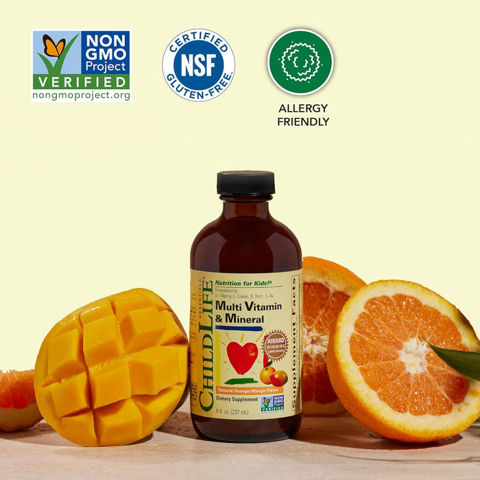 CHILDLIFE ESSENTIALS Kids Multivitamin & Mineral - Kids Vitamins, Liquid Multivitamin for Kids, Toddler Multivitamins, Liquid Vitamins, Baby Multivitamin - Natural Orange & Mango, 8 Fl Oz (Pack of 2)