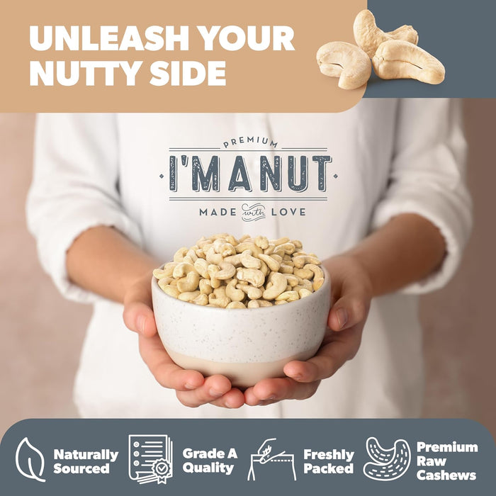 Premium Raw Cashews 48oz (3 lbs.) Non-GMO, No Additives Batch Tested Gluten & Peanut Free, Resealable Pouch for Freshness, Unsalted Cashews - Perfect for Pesto, Salads, Gourmet Cooking and Baking