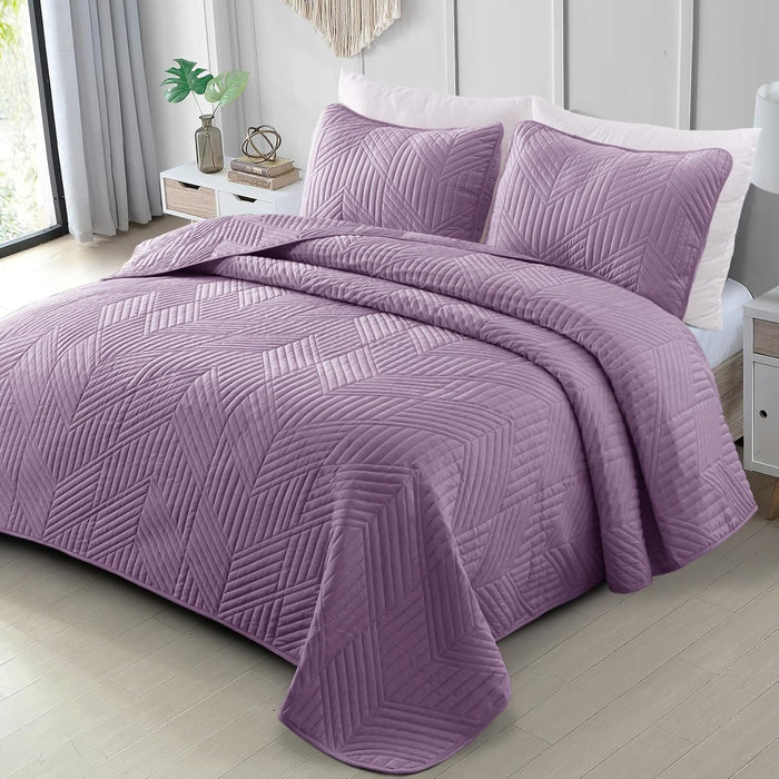 Exclusivo Mezcla Ultrasonic Full Queen Quilt Bedding Set, Lightweight Brich Beige Bedspreads Soft Modern Geometric Coverlet Set for All Seasons (1 Quilt and 2 Pillow Shams)