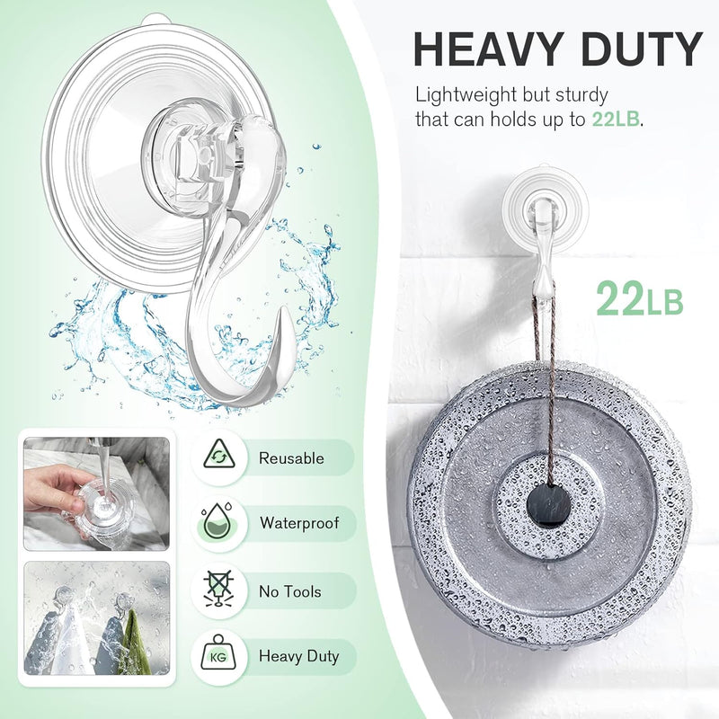 VIS'V Wreath Hanger, Large Suction Cup Wreath Hooks with Wipes, Heavy Duty, 22 LB Capacity, Removable and Reusable, Clear, 2 Pcs