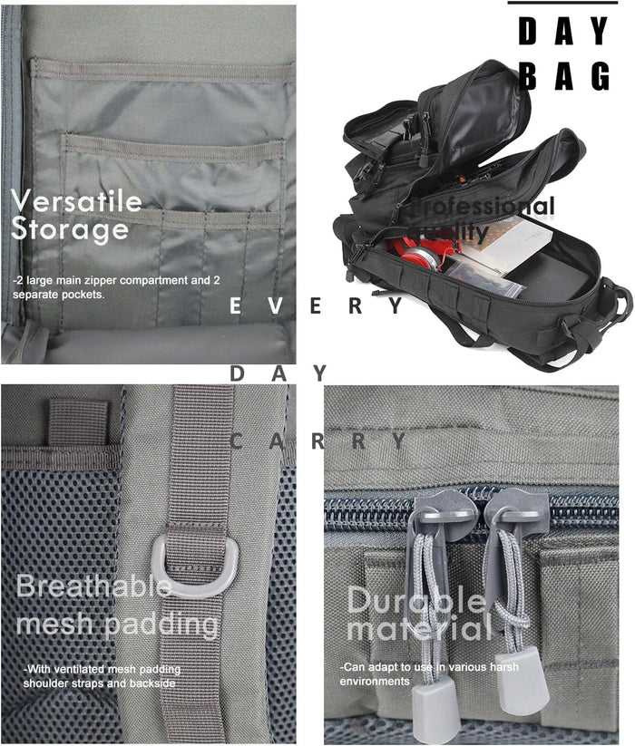 Small Tactical Backpack Military Daypack - 30L Backpack for Men Molle Assault Pack Bug Out Bag for Hiking Camping (Grey)