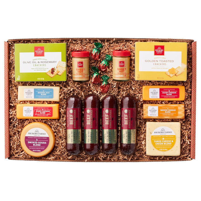Hickory Farms Signature Beef Meat and Cheese Gift Basket (Large) - Box Set | Charcuterie Board Food | Summer Sausage | Father's Day | Mother's Day | Easter | Christmas | Holiday | Housewarming | Gourmet | Sympathy | Care Package