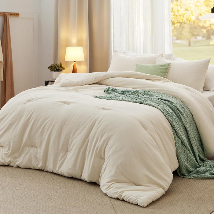 Bedsure King Size Comforter Set, Beige Soft Prewashed Bedding for All Seasons, 3 Pieces GentleSoft™ Warm Down Alternative Bed Set, 1 Lightweight Comforter (104"x90") and 2 Pillowcases (20"x36")