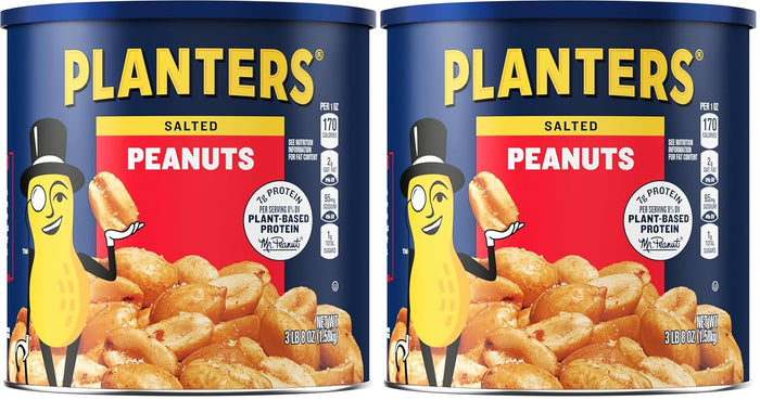 PLANTERS Salted Peanuts Cocktail, Party Snack, Plant-Based Protein, After School Snack, Roasted in Peanut Oil, Salted Nuts, Snacks for Adults, Bulk Nuts, Kosher, 2.19lb Jar