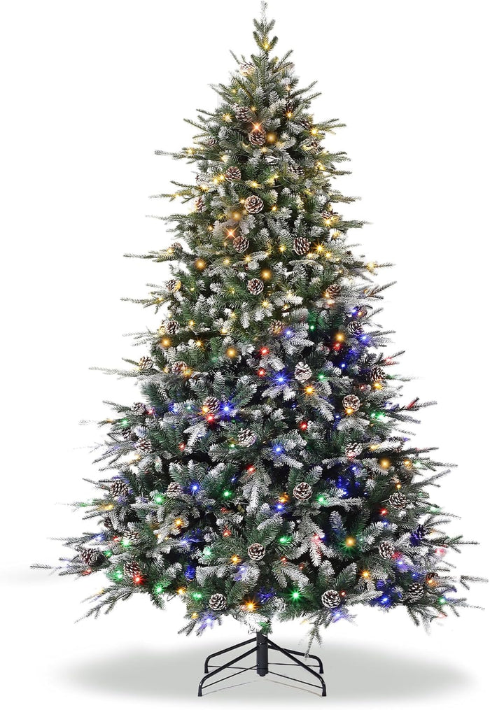 GarveeHome 9 FT Artificial Pre-lit Christmas Tree, Green PVC&PE Full Christmas Tree with 700 Warm White Lights for Home, Office, and Xmas Party Décor, Includes Stand