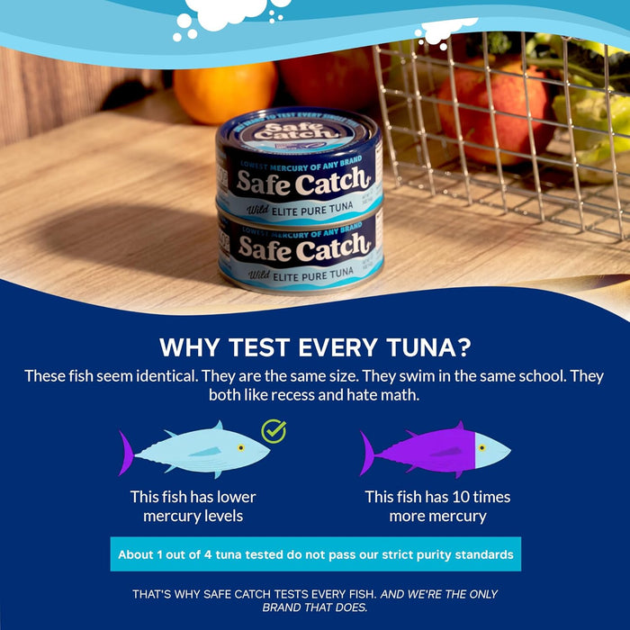 Safe Catch Canned Wild Tuna Fish, Wild Caught, Lowest Mercury, Gluten-Free, Kosher, Non-GMO, Whole30 Approved, Paleo, Keto Food, 5oz Can, 6-Pack