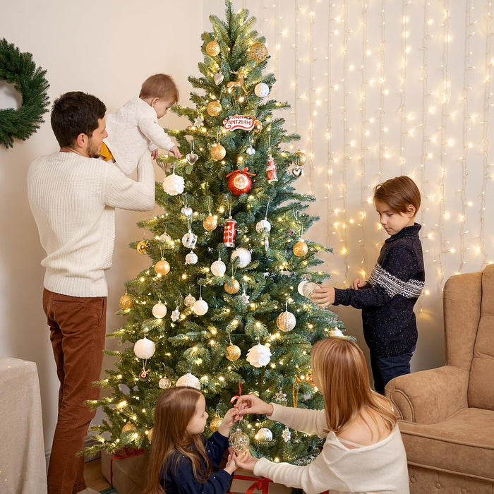 5ft Prelit Artificial Christmas Tree, Blue Spruce Xmas Tree with Hinged Branches for Easy Setup, Halloween Trees Tips with Lights for Home & Office Holiday Christmas Decor