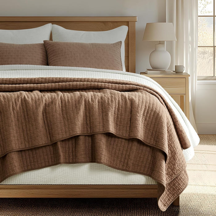 EVERGRACE x Kinsey Walsh Cross Stitch Pre-Washed Cotton Quilt Bedding Set King Size, Oversized 3 Pieces Lightweight Bedspread Coverlet for All Season, with 2 Matching Shams, Dusty Blue, 108"x96"