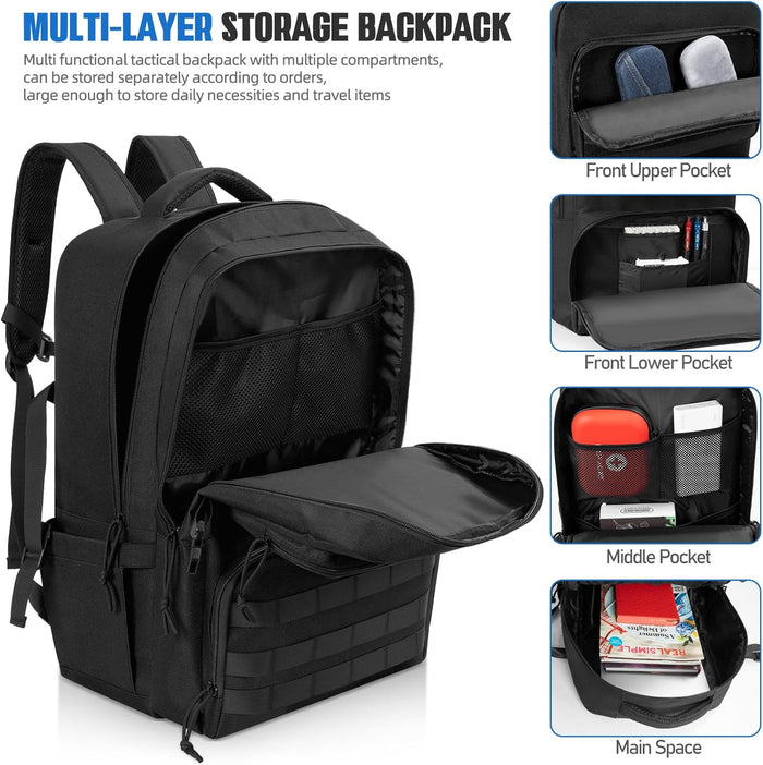 45L Military Tactical Backpack, Water-resistant Military MOLLE Assault Backpack Bag for Hunting Camping Travel Military Tactical Backpack for Men (Black)