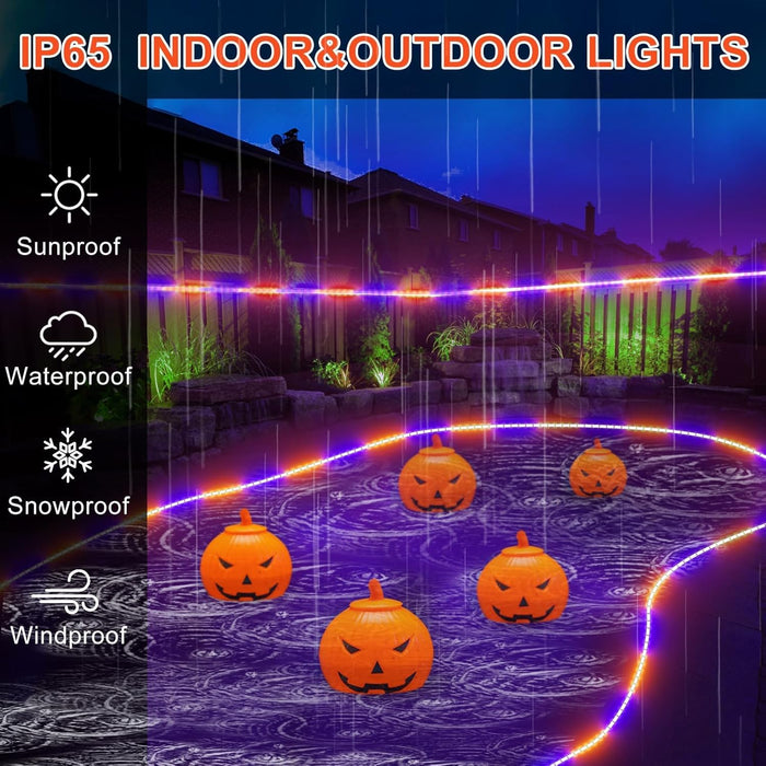 Halloween Rope Lights Outdoor, 33Ft 400 LED Orange and Purple String Lights, Waterproof Tube Lights Plug in 8 Modes Halloween Tree Garden Fence Yard Party Outdoor Decorations