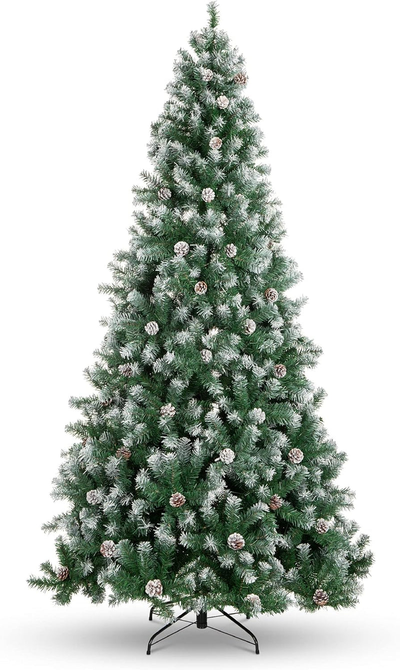 Best Choice Products 6ft Pre-Decorated Holiday Christmas Tree for Home, Office, Party Decoration w/ 1,000 PVC Branch Tips, Partially Flocked Design, Pine Cones, Metal Hinges & Base